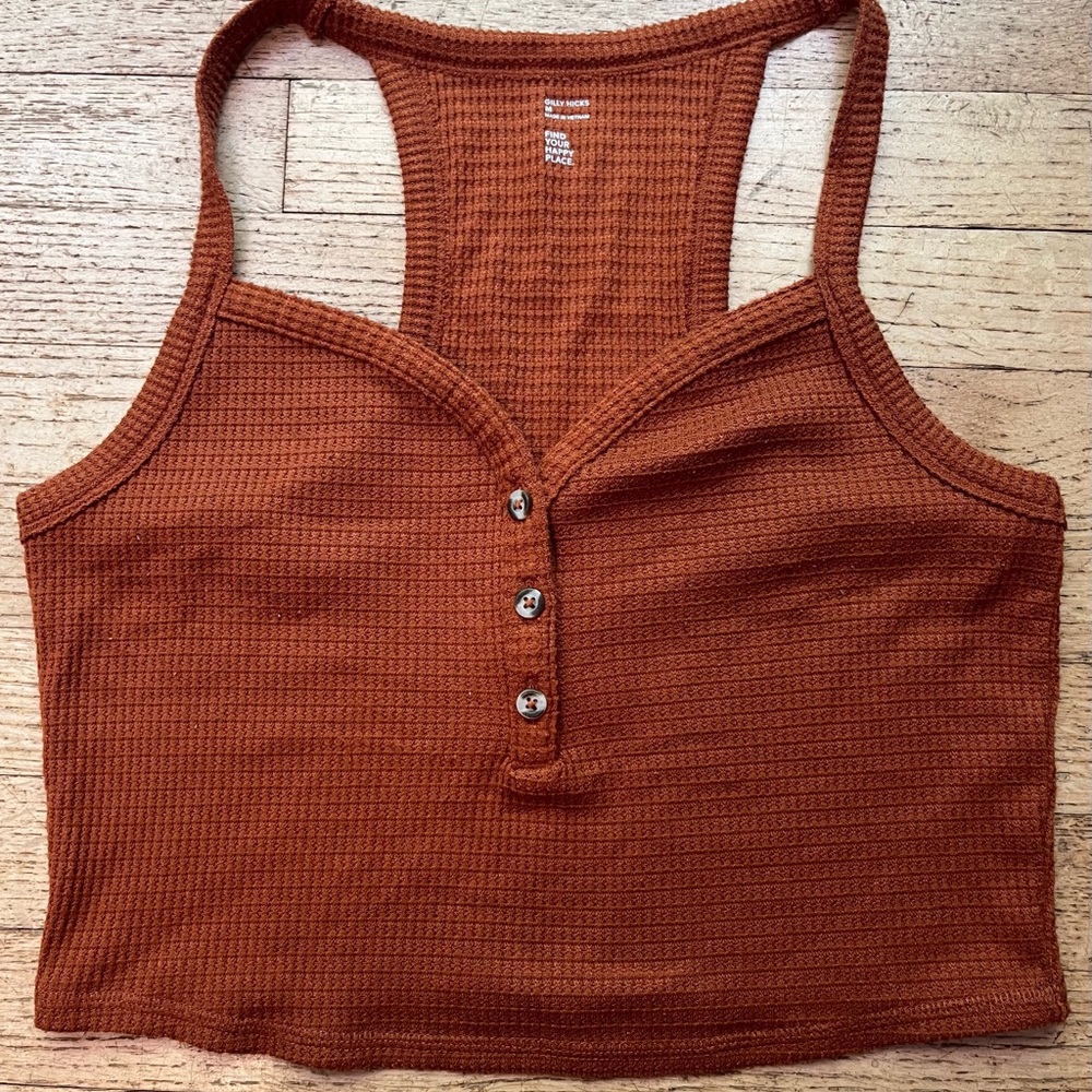 Hollister Rust Colored Ribbed Cropped Tank Top
